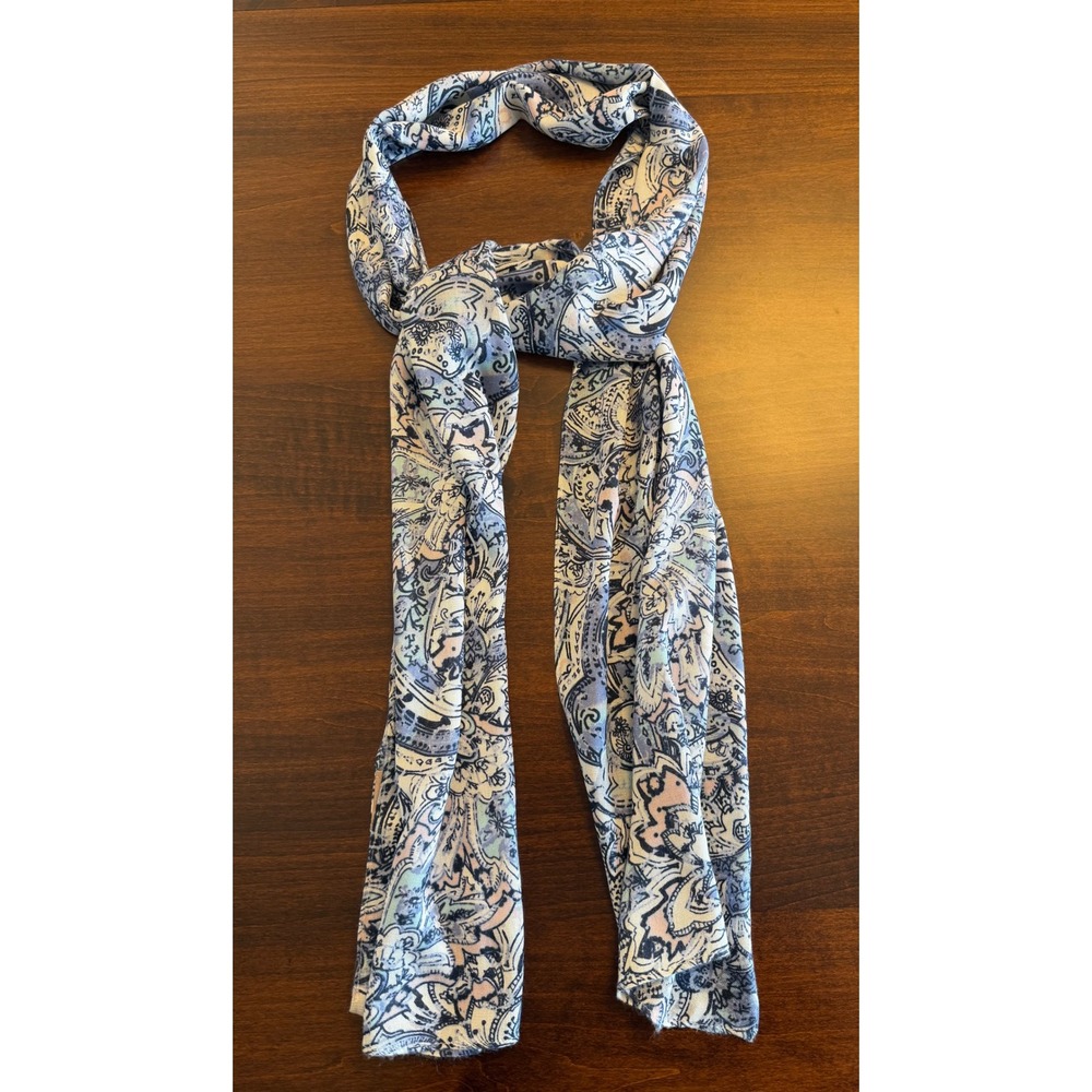 Chicos Blue Paisley Floral Lightweight Scarf Soft‎ Boho-Chic Coastal Grandmother